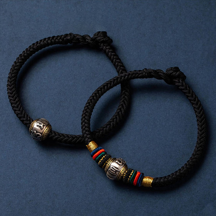Pulsera trenzada con nudo de King Kong, hecha a mano, de Plata de Ley 925 con Buddha Stones , Om Mani Padme Hum, protección de la suerte, Tíbet