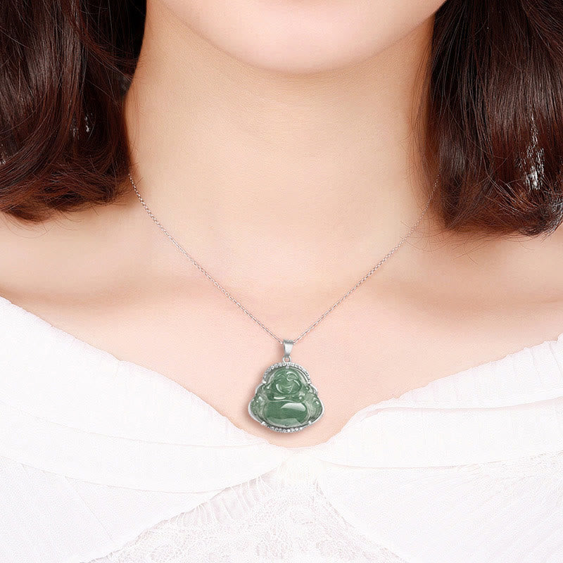Buddha Stones de plata de ley 925, Buda sonriente, Jade Natural, collar de prosperidad y suerte, colgante de cadena - image 8