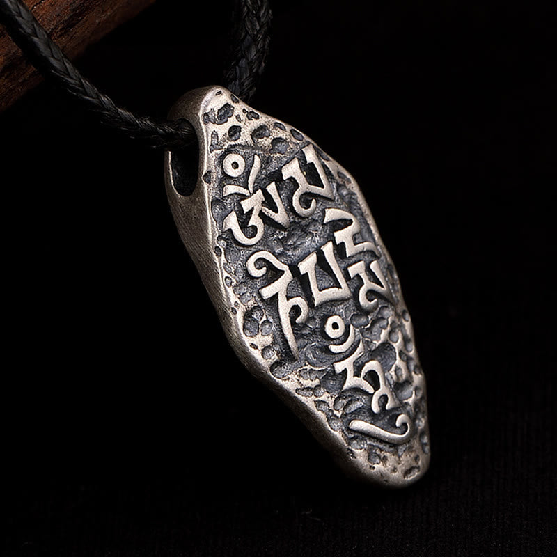 Colgante de plata de ley 925 tibetana con Buddha Stones Om Mani Padme Hum Dorje Vajra, colgante de fuerza grabado - image 2