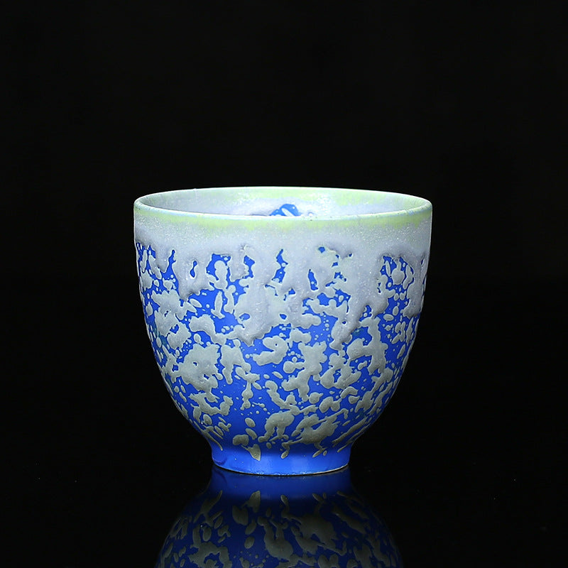 Buddha Stones, Retro Azul, rojo, gradiente, patrón de loto, cambio de horno, taza de té de cerámica, tazón de té de Kung Fu