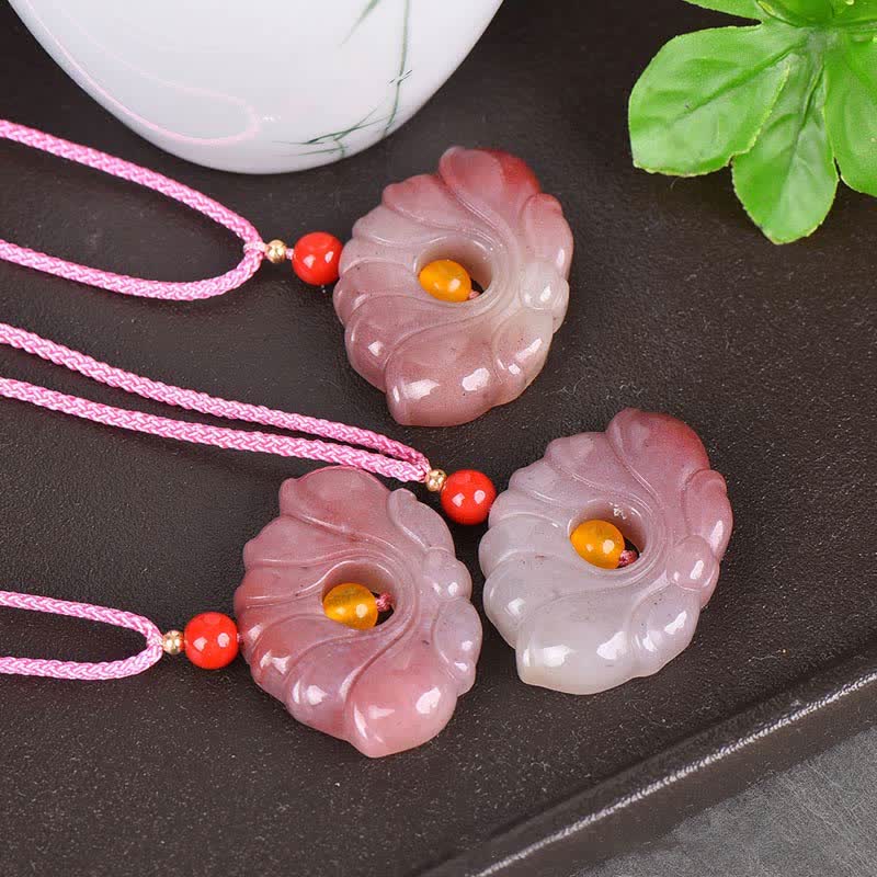 Colgante de collar de riqueza de flor de loto de jade de seda dorada rosa - image 6