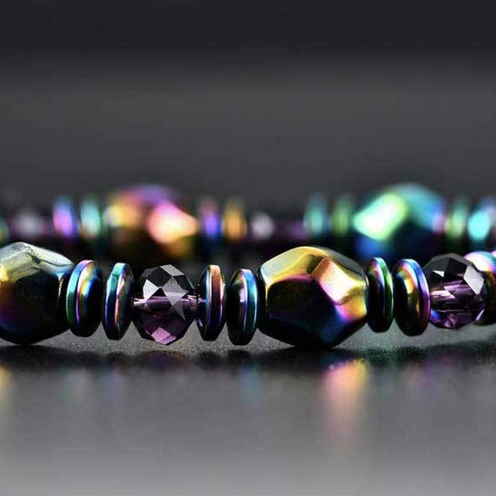 Pulsera de bienestar de hematita arcoíris con Buddha Stones