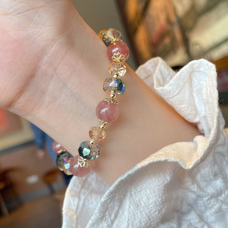 Pulsera positiva de cristal colorido de cuarzo fresa natural con Buddha Stones