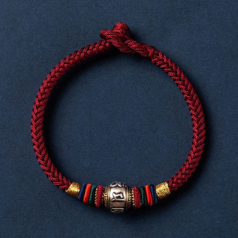 Pulsera trenzada con nudo de King Kong, hecha a mano, de Plata de Ley 925 con Buddha Stones , Om Mani Padme Hum, protección de la suerte, Tíbet