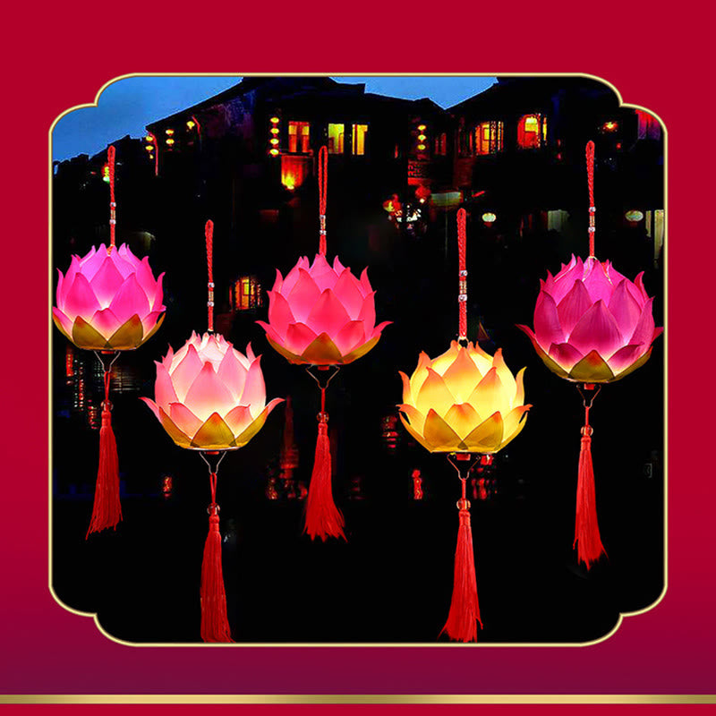 Buddha Stones DIY flor de loto dragón linterna borla lámpara decoración