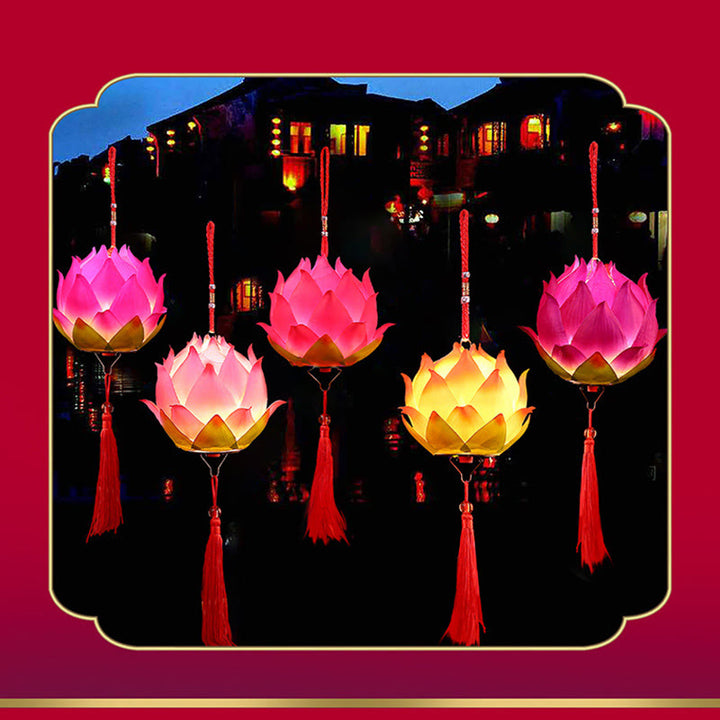 Buddha Stones DIY flor de loto dragón linterna borla lámpara decoración