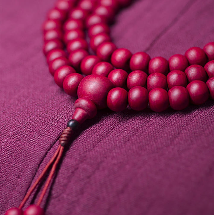 Pulsera de protección de madera natural Abelia Biflora con Buddha Stones Mala