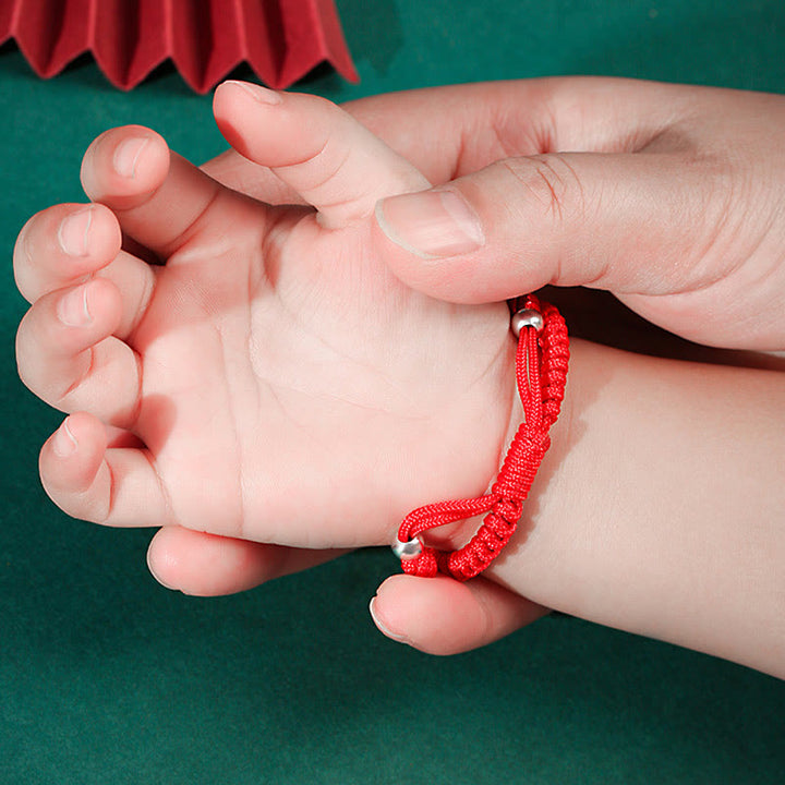 Pulsera para niños hecha a mano con cuerda roja del zodíaco chino de plata de ley 999 con Buddha Stones