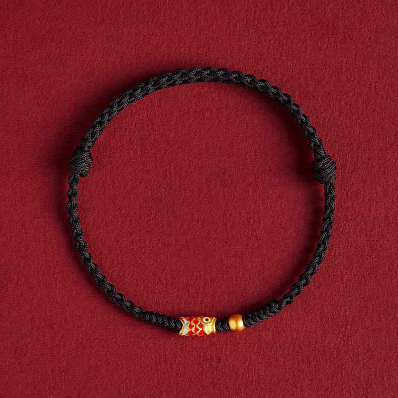 Pulsera de cuerda trenzada hecha a mano con peces Koi de plata de ley 925 con Buddha Stones