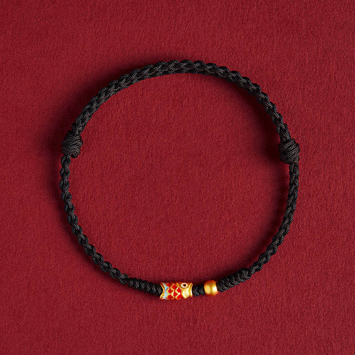Pulsera de cuerda trenzada hecha a mano con peces Koi de plata de ley 925 con Buddha Stones