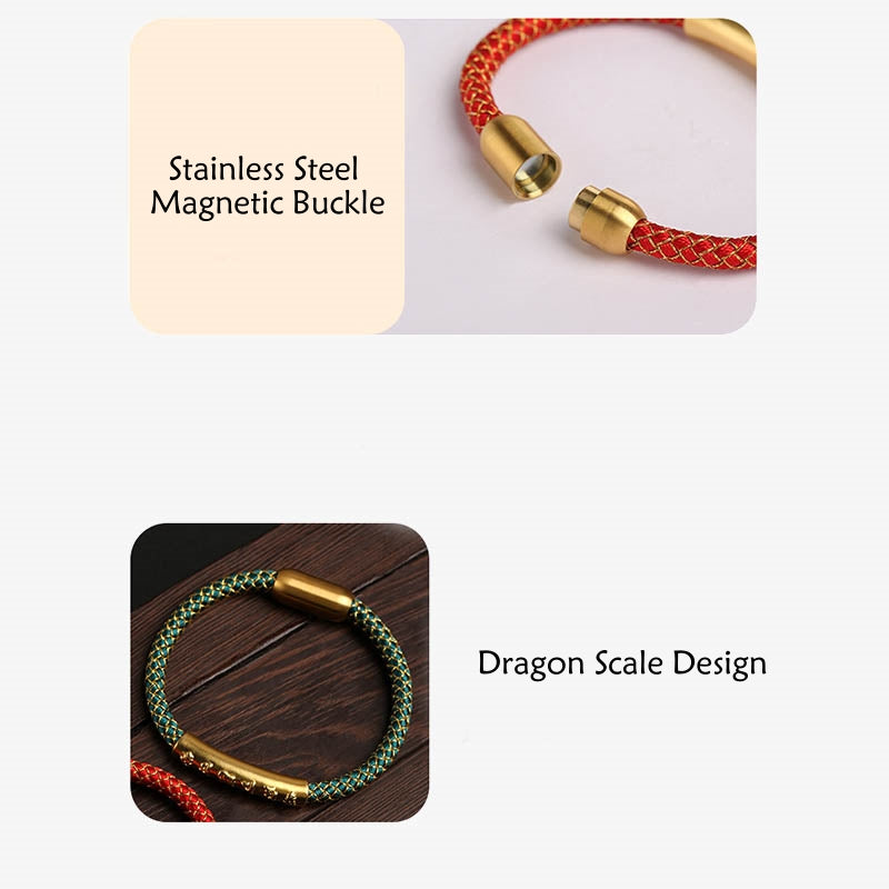 Pulsera con hebilla magnética trenzada a escala de dragón con protección Om Mani Padme Hum de plata de ley 999 hecha a mano con Buddha Stones