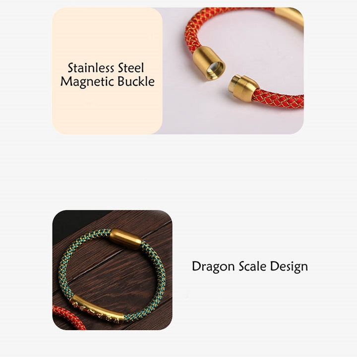 Pulsera con hebilla magnética trenzada a escala de dragón con protección Om Mani Padme Hum de plata de ley 999 hecha a mano con Buddha Stones