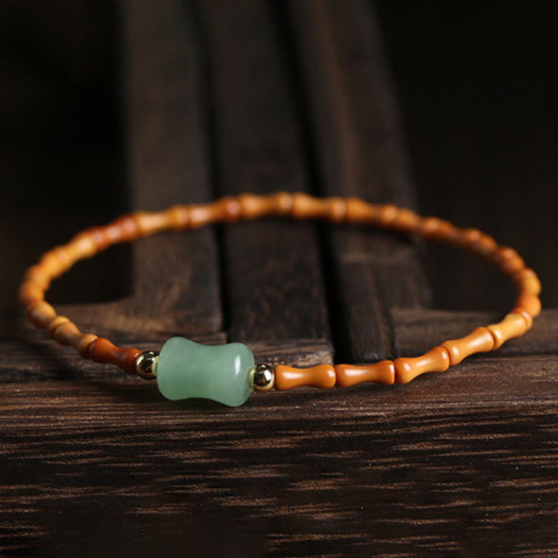 Pulsera de la suerte con diseño de bambú de aventurina verde y oliva natural con Buddha Stones