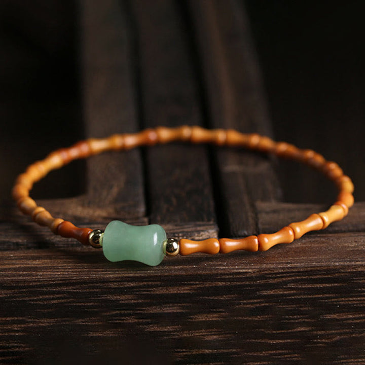 Pulsera de la suerte con diseño de bambú de aventurina verde y oliva natural con Buddha Stones