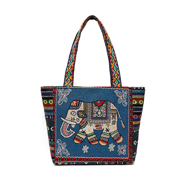 Bolso bandolera de lona de gran capacidad con bordado de mariposa y elefante - Elefante azul - image 18