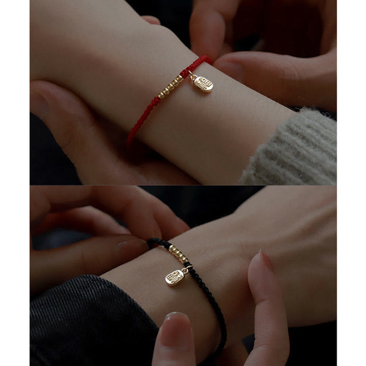 Pulsera de cuerda de la suerte con dije de personaje Fu hecho a mano con Buddha Stones