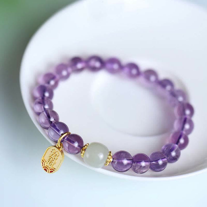 Pulsera con dijes curativos de jade hetiano de cristal de amatista natural con Buddha Stones