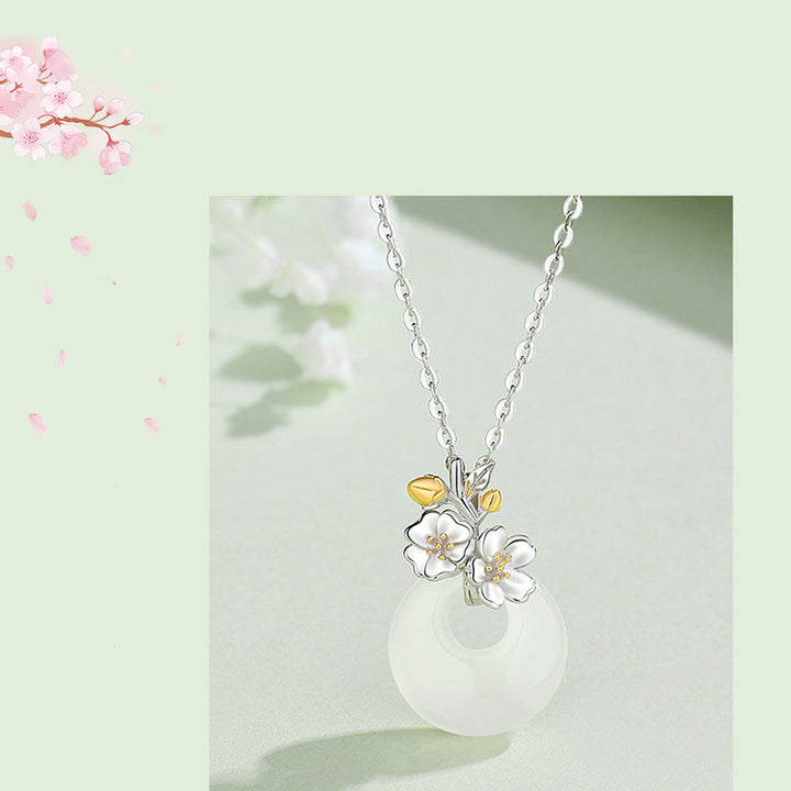 Colgante de collar de armonía de flores de doce meses de calcedonia redonda de plata de ley 925 con Buddha Stones