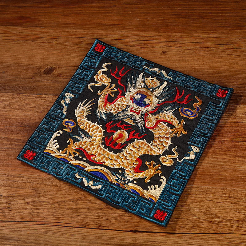 Tapete para tazas bordado con Buddha Stones, grulla, dragón Fénix, Kirin, posavasos para tazas de té, tapete para té cuadrado Kung Fu