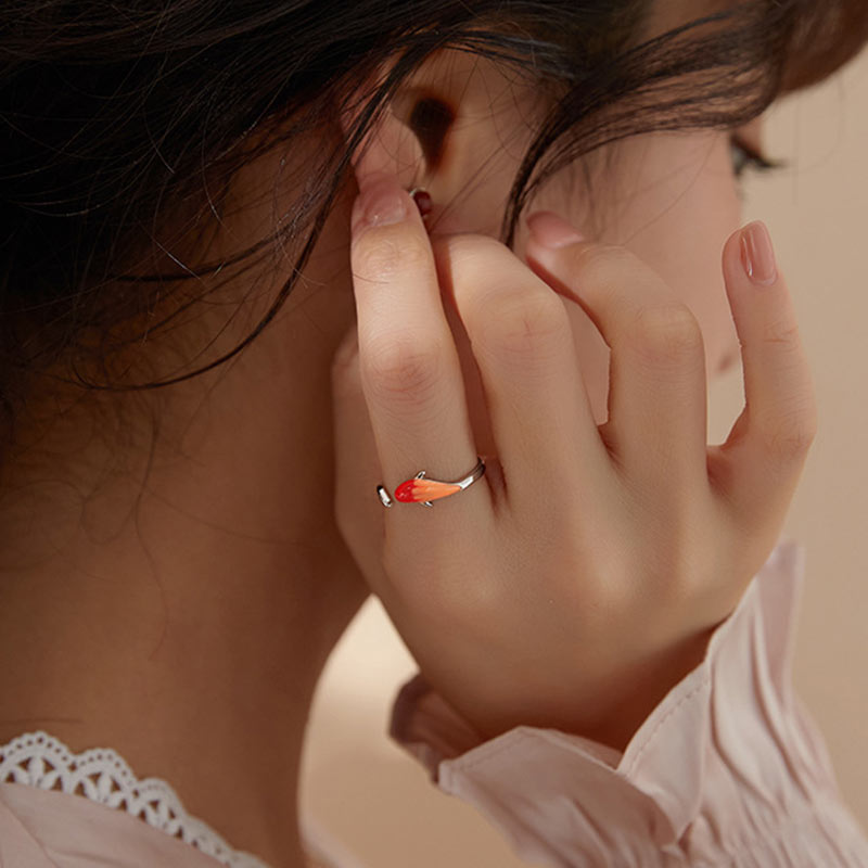 Anillo ajustable de la suerte del equilibrio de cobre del pez Koi de las Buddha Stones