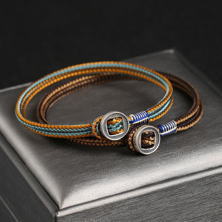 Pulsera de hilo de tejido de protección de botón hecha a mano de plata de ley 925 con Buddha Stones