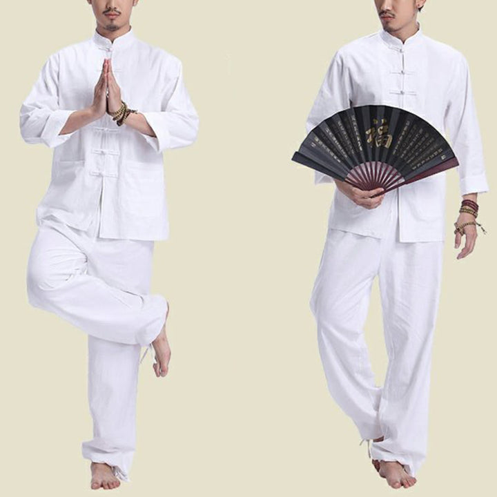 Conjunto de ropa de yoga para hombre con diseño de botón de rana china y Buddha Stones, de lino y algodón para meditación y oración - image 9