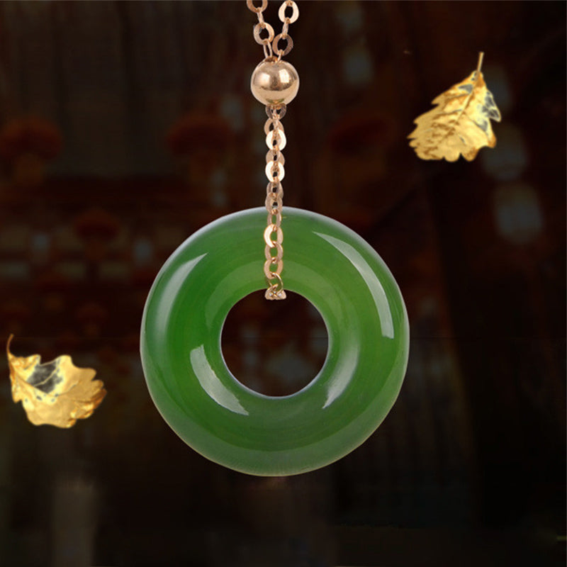 Colgante de collar de oro de 14 quilates curativo de jade cian redondo