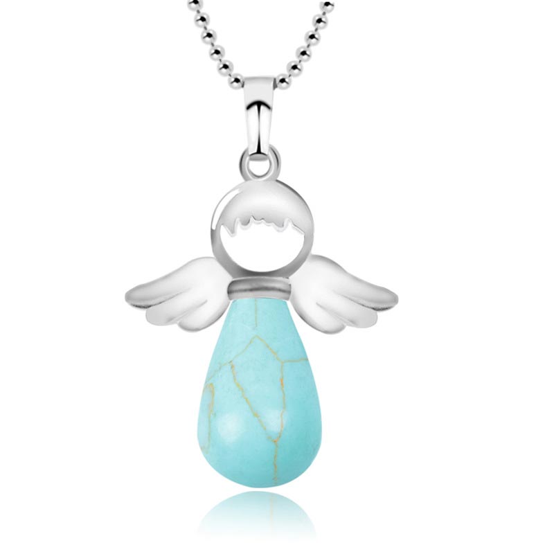 Colgante de collar de suerte de cristal natural con alas de ángel de Buddha Stones