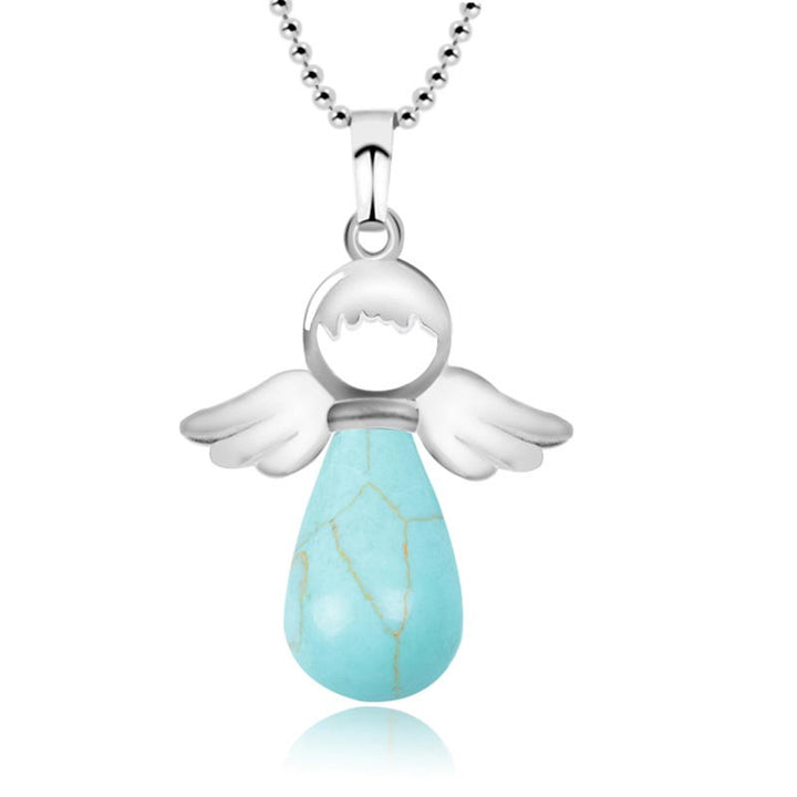Colgante de collar de suerte de cristal natural con alas de ángel de Buddha Stones