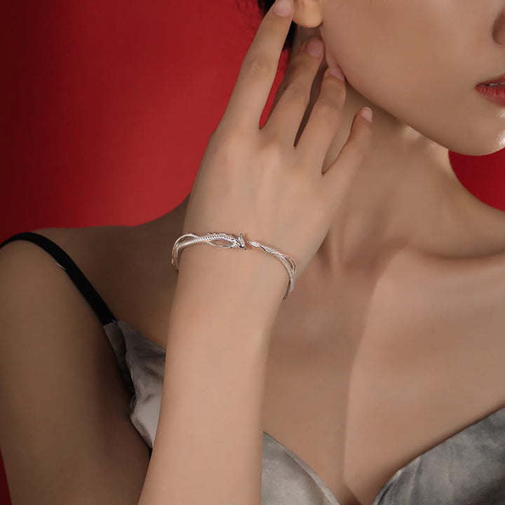 Brazalete de plata de ley 925 con Buddha Stones, diseño del año del dragón, pulsera de metal de la suerte