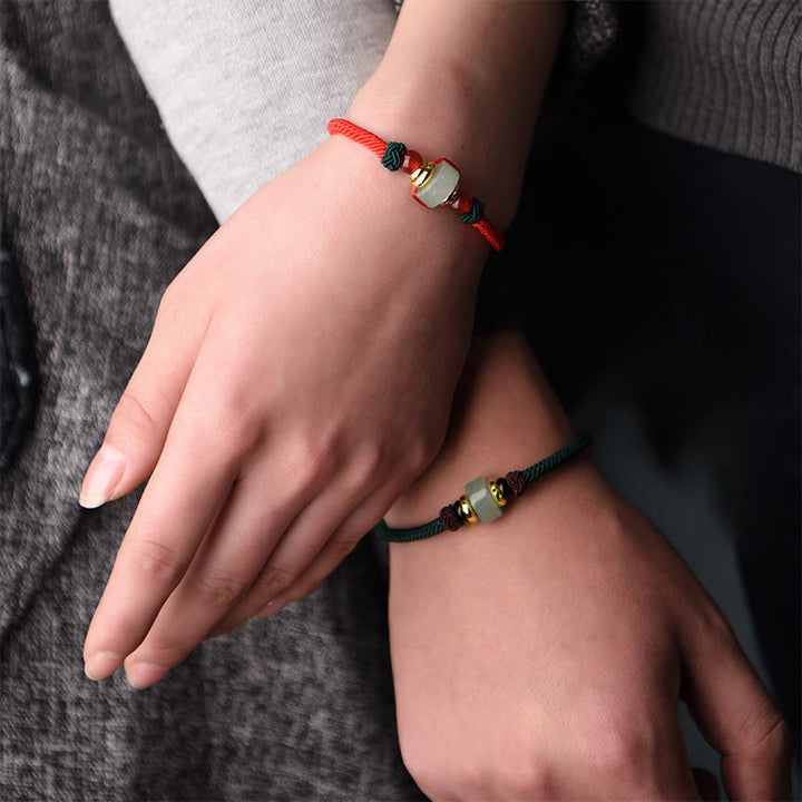 Pulsera de hilo trenzado de la suerte de aventurina verde tibetana con Buddha Stones