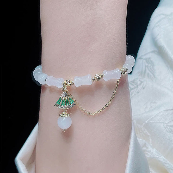 Pulsera de bendición de la suerte con patrón de bambú de jade blanco Tianshan de Buddha Stones