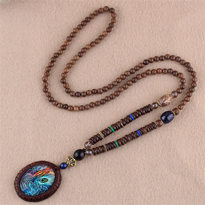 Colgante de collar de protección de elefante de ágata de semilla Bodhi de madera de wengué tibetano con Buddha Stones