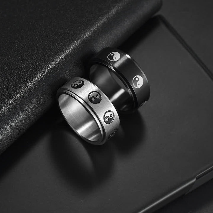 Anillo giratorio de equilibrio de acero titanio Yin Yang con Buddha Stones