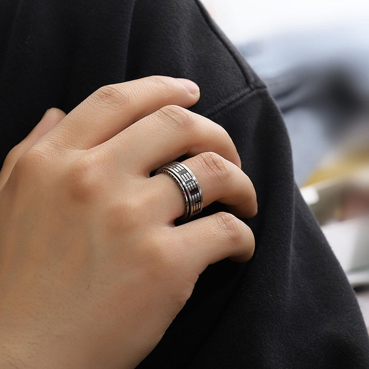 Anillo giratorio de equilibrio de acero titanio Bagua Yin Yang con Buddha Stones