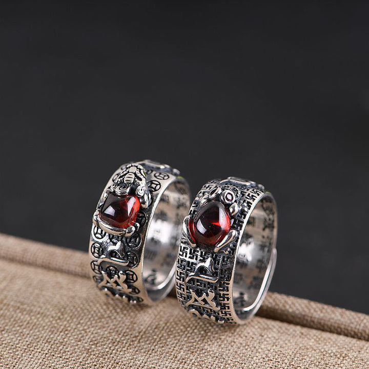 Genstone PiXiu Feng Shui Rana Vajra Dorje Corazón Sutra Riqueza Anillo Ajustable