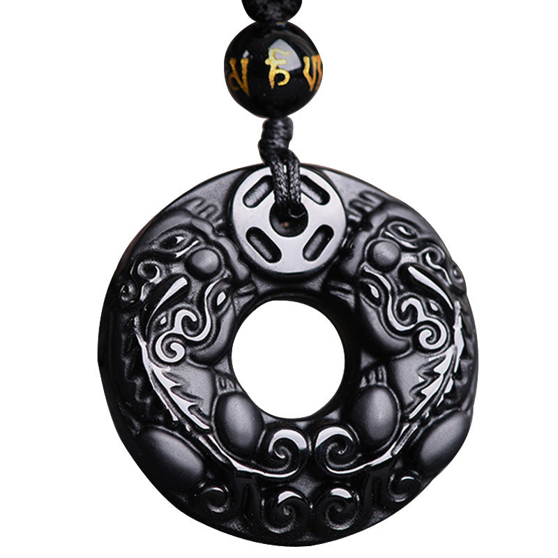 Collar con colgante de riqueza de obsidiana Pixiu de Buddha Stones - image 4