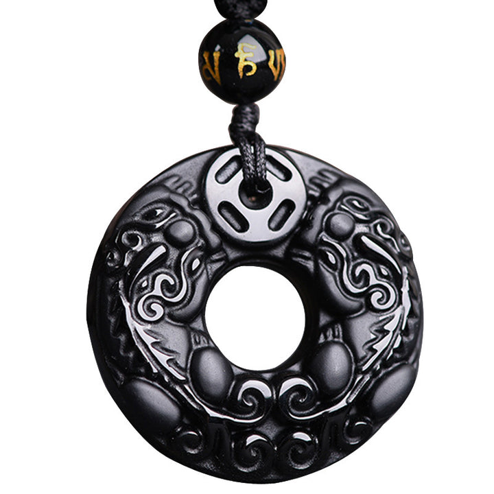 Collar con colgante de riqueza de obsidiana Pixiu de Buddha Stones - image 4