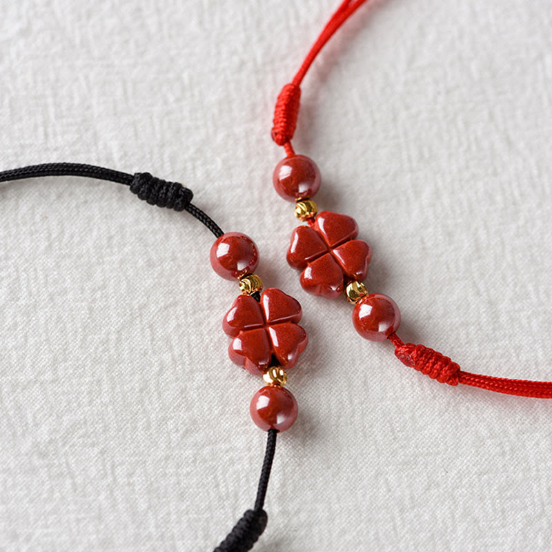 Pulsera tobillera con Buddha Stones, trébol de cuatro hojas, cinabrio, bendición, calma