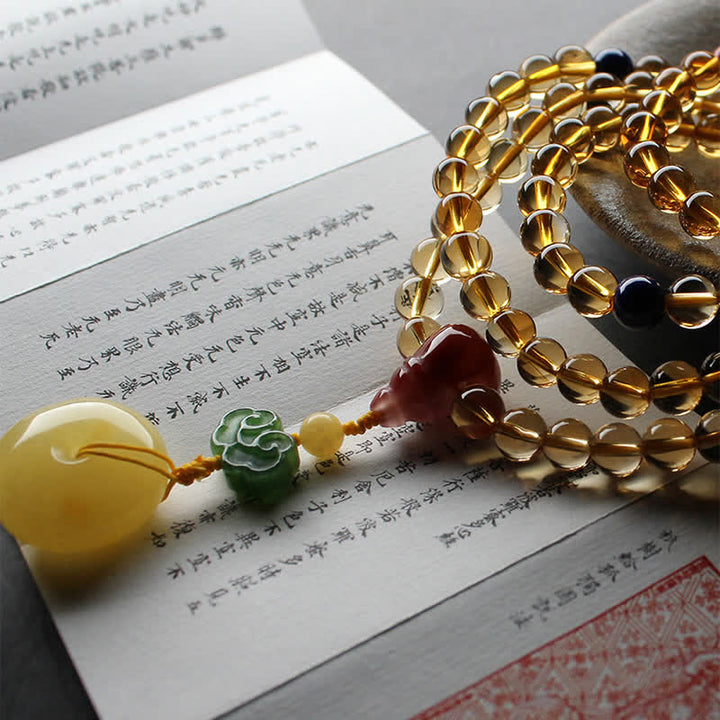 108 cuentas de Mala, citrino Natural, ámbar, hebilla de la paz, ágata roja, pulsera de protección PiXiu