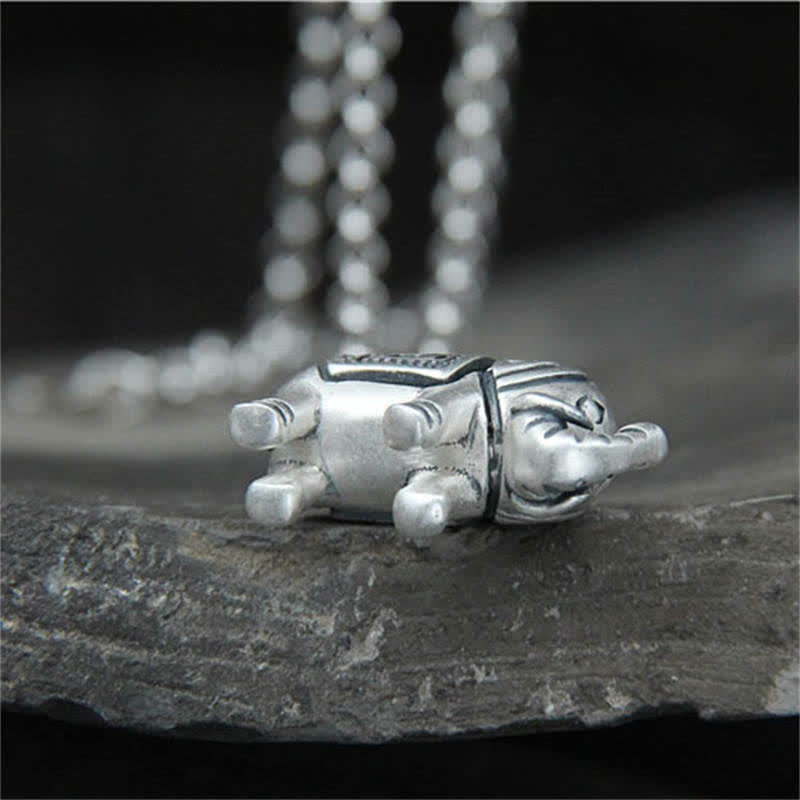 Colgante de collar de fuerza de elefante de plata de ley 990 con Buddha Stones