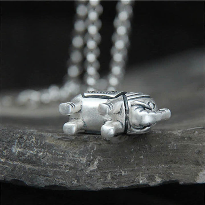 Colgante de collar de fuerza de elefante de plata de ley 990 con Buddha Stones