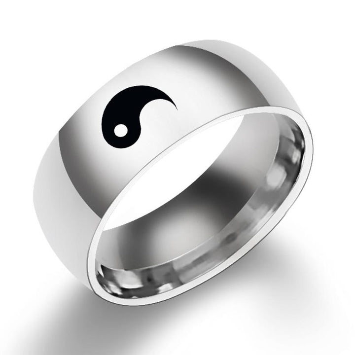 Anillo de pareja de acero titanio con equilibrio Yin Yang de Buddha Stones