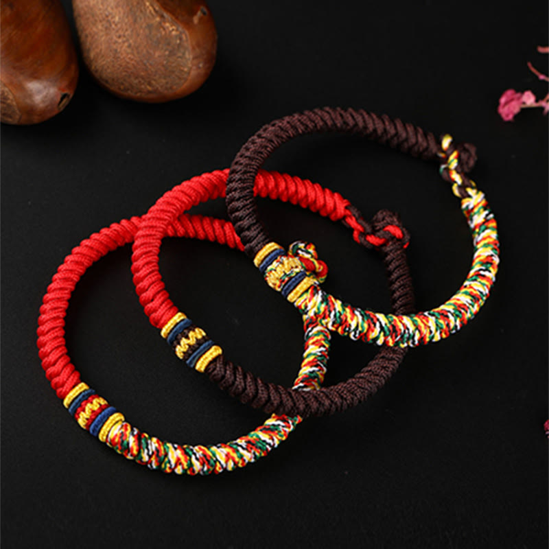 Pulsera de cuerda trenzada con nudo King Kong, hilo multicolor hecho a mano tibetano con Buddha Stones - image 1