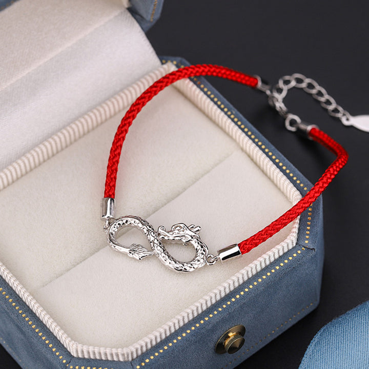 Pulsera de protección de la suerte con nudo infinito de plata de ley 999 con Buddha Stones del año del dragón
