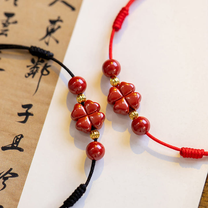 Pulsera tobillera con Buddha Stones, trébol de cuatro hojas, cinabrio, bendición, calma