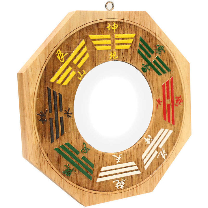 Espejo de mapa de energía de equilibrio de madera de melocotón con mapa de Bagua de Feng Shui