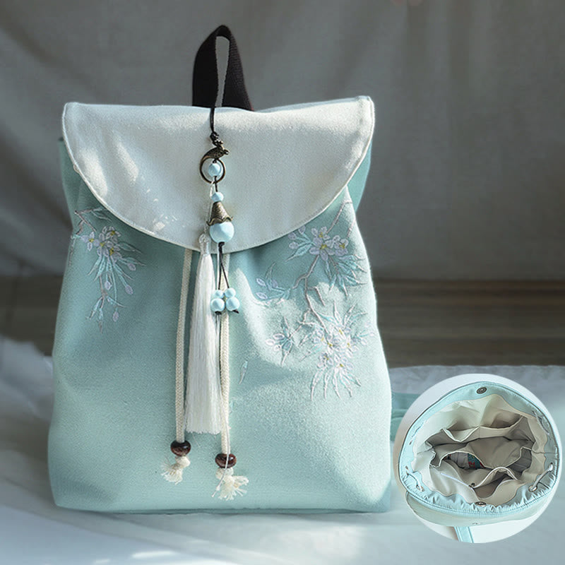 Mochila de lona de gran capacidad bordada hecha a mano con Buddha Stones