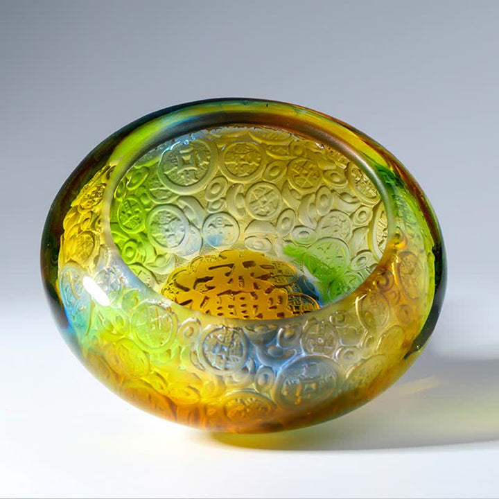 Cuenco del tesoro de cristal Liuli hecho a mano, lingotes, pieza de arte, decoración del hogar