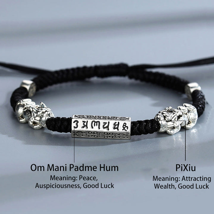 Pulsera de cuerda Om Mani Padme Hum con moneda de cobre Feng Shui doble de piedras de Buddha Stones - image 3